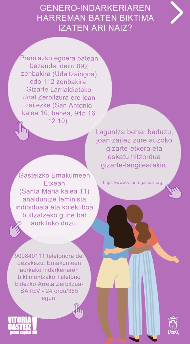 Gizarte Politiketako Sailak genero indarkeriaren biktimentzako autoidentifikaziorako online tresna bat jarri du abian v-g.eus/4k0EEP7 #Gasteiz 

Políticas Sociales pone en marcha una herramienta online de autoidentificación para víctimas de violencia de género