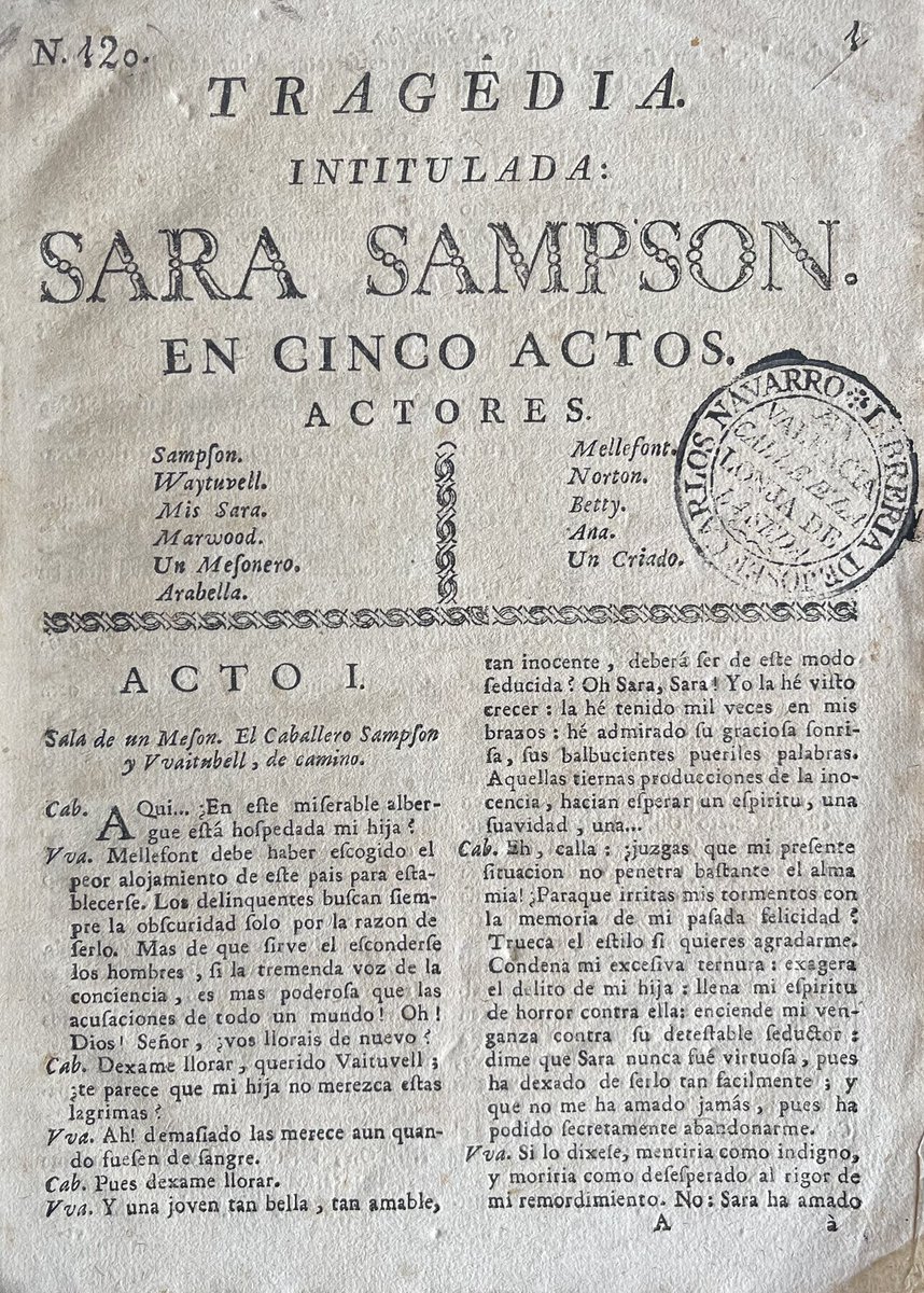 Gabriel Sánchez (@drgsespinosa) on Twitter photo Spanish 18th-c. edition of #Lessing’s ‘Sara Sampson’ by Barcelona printer Carlos Gibert y Tutó <a href="/LessingWorkshop/">Lessing Workshop</a> Spanish 18th-c. edition of #Lessing’s ‘Sara Sampson’ by Barcelona printer Carlos Gibert y Tutó <a href="/LessingWorkshop/">Lessing Workshop</a>