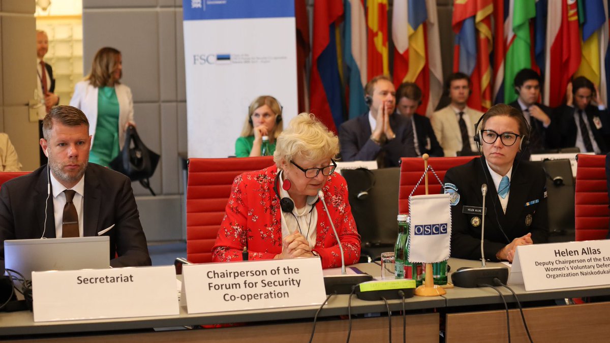 KajaTael's tweet image. Proud to present 🇪🇪 women’s contribution to national defence at the #OSCE. Helen Allas from #Naiskodukaitse in the panel of the #FSC meeting 18.06