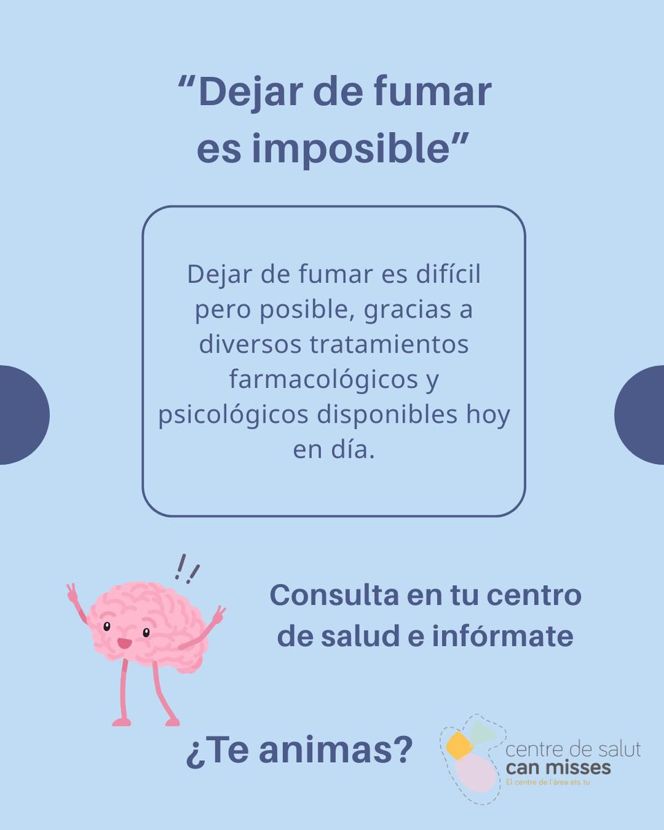 primariaasef's tweet image. No te creas los mitos sobre dejar de fumar, ¡Infórmate y da el paso!!🚭
VIA CS Can Misses
@salutGOIB
@ibsalut
@asef_ibsalut
#DejarDeFumar #SaludPulmonar
#SinHumo
#centrodesalud
#salud
#EPS