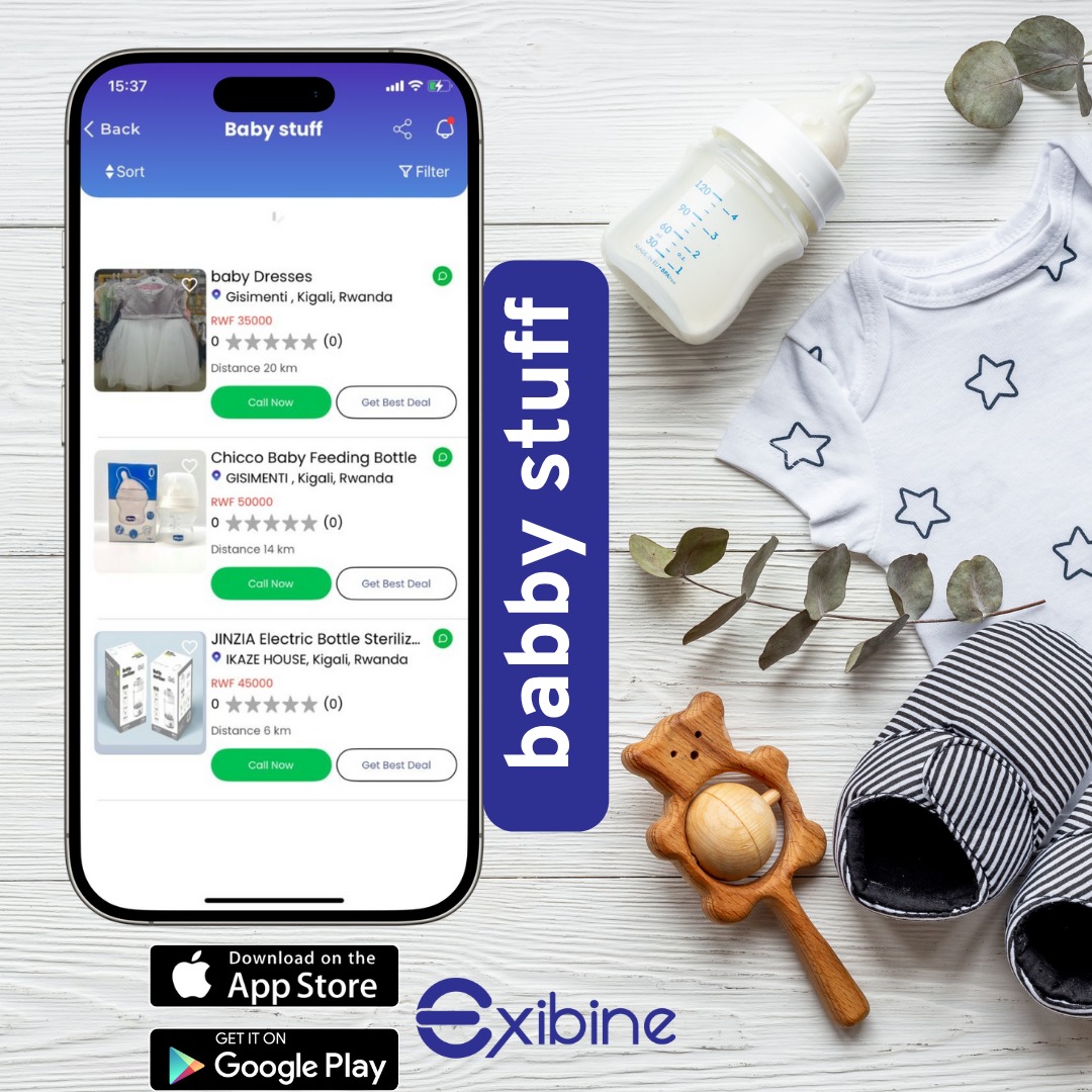 Exibine_'s tweet photo. Baby shopping just got easier!
From feeding bottles to cute little outfits — find trusted baby essentials near you with Exibine App.

👶 Everything in one place.
📍 Just a tap away.
📲 Download the app and start exploring!

Available on the App Store & Google Play.
#exibine #exibineapp #BabyEssentials #NewMoms #ParentingSimplified #rwanda #BabyCare #MomLife