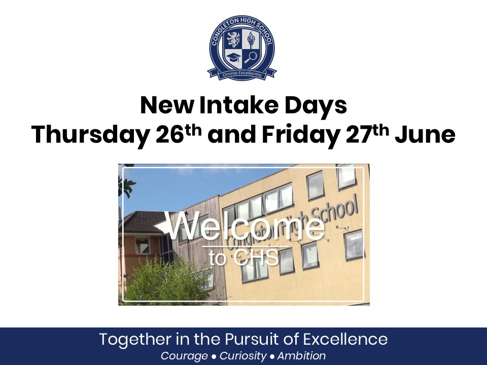 We are looking forward to meeting all our new Year 7 students when they join us for the New Intake Days next Thursday and Friday (26th/27th June). We'll be there to welcome you all at the gates - look for the staff in the blue jackets and they'll show you where you need to go.