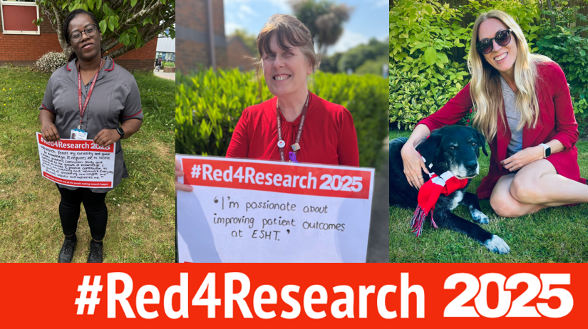 TheRDForum's tweet photo. Thanks to the research team at @ESHTNHS for sharing their #Red4Research photos – Hope, Shelly, Kate and Travis the dog are all wearing red for research – thanks for your support!
#Red4ResearchPet #Red4ResearchDog #Red4Research https://t.co/JRvWHc5XL7