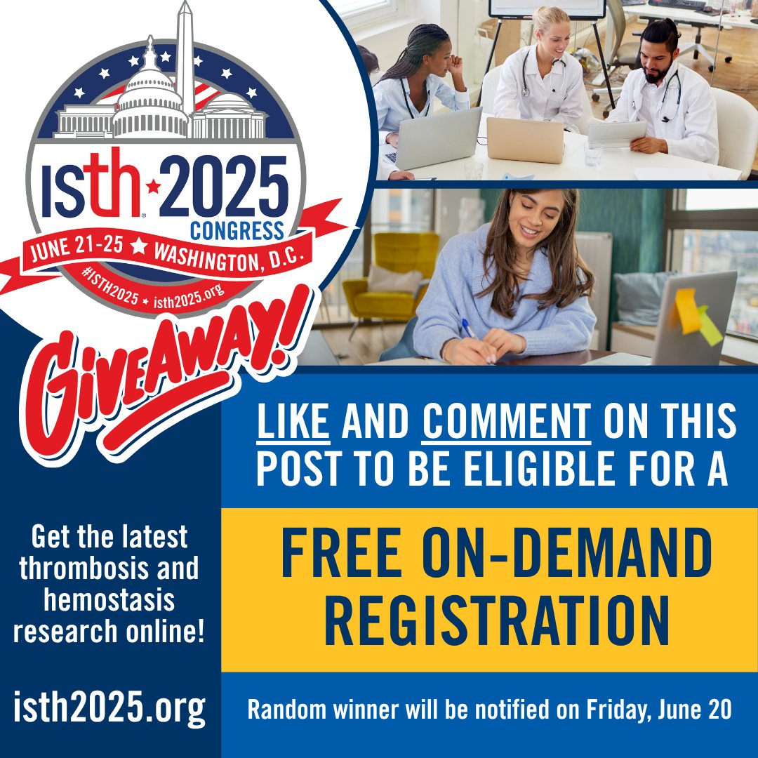 ISTH (@isth) on Twitter photo 🚨 FLASH GIVEAWAY! 🚨
Can’t make it to #ISTH2025 in person? We’ve got you covered. We're giving away a FREE On-Demand Registration and it could be yours!
To enter:
❤️ Like this post
💬 Drop a comment
Winner announced this Friday! Don’t wait — enter NOW! 🚨 FLASH GIVEAWAY! 🚨
Can’t make it to #ISTH2025 in person? We’ve got you covered. We're giving away a FREE On-Demand Registration and it could be yours!
To enter:
❤️ Like this post
💬 Drop a comment
Winner announced this Friday! Don’t wait — enter NOW!