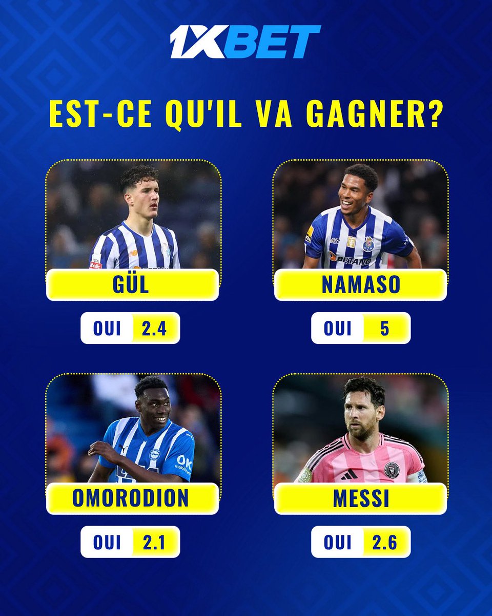 1xbet_bi's tweet photo. 🔥 Grands noms, gros potentiel : qui trouvera le chemin des filets ?
⚽️ Lionel Messi
⚽️ Danny Namaso
⚽️ Deniz Gül
⚽️ Samu Omorodion
Partage tes pronostics dans les commentaires ! 🗣👇
📲 Suis l'action avec 1xBet
#FocusFootball #1xBet #Football1xBet #ShowdownDesButeurs #Messi https://t.co/mQSwOgdHYT
