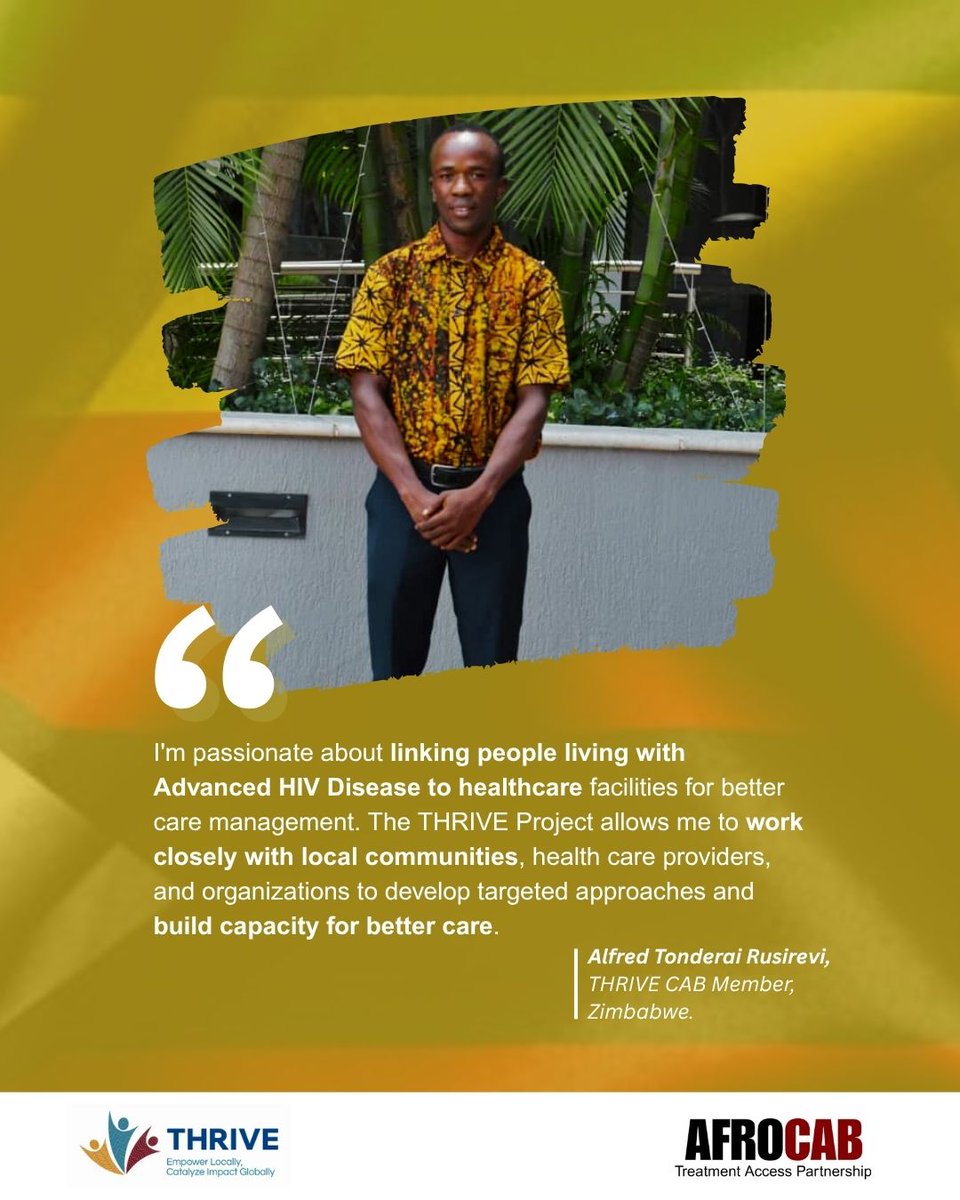 Meet Alfred, a dedicated Community Advisory Board (CAB) Member on the <a href="/UNITAID/">Unitaid</a> -funded #THRIVE Project in 🇿🇼. 

Driven by a deep belief in #community participation in health service delivery, Alfred joined THRIVE to help bridge the gap between communities &amp; healthcare systems.