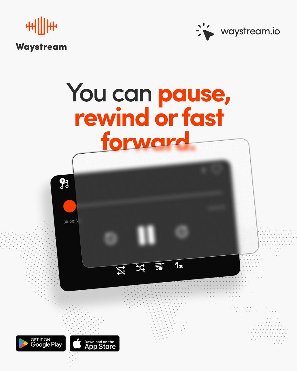 Your listeners deserve a flexible streaming experience. 

Give it to them with Waystream. Waystream is the only audio streaming platform that lets your listeners easily pause, rewind or fast forward a live audio stream. 

Get started now at waystream.io

#Waystream