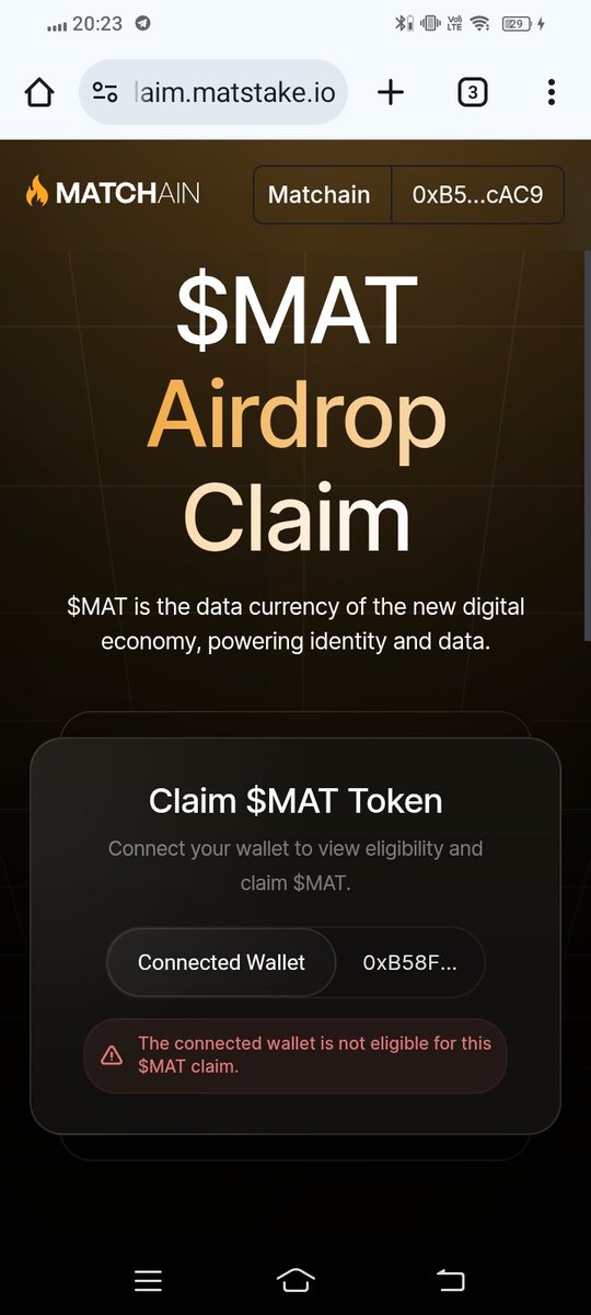 kinkow1's tweet photo. @matchain_io Why Not eligible? Pls check it https://t.co/NLw5S67Quy