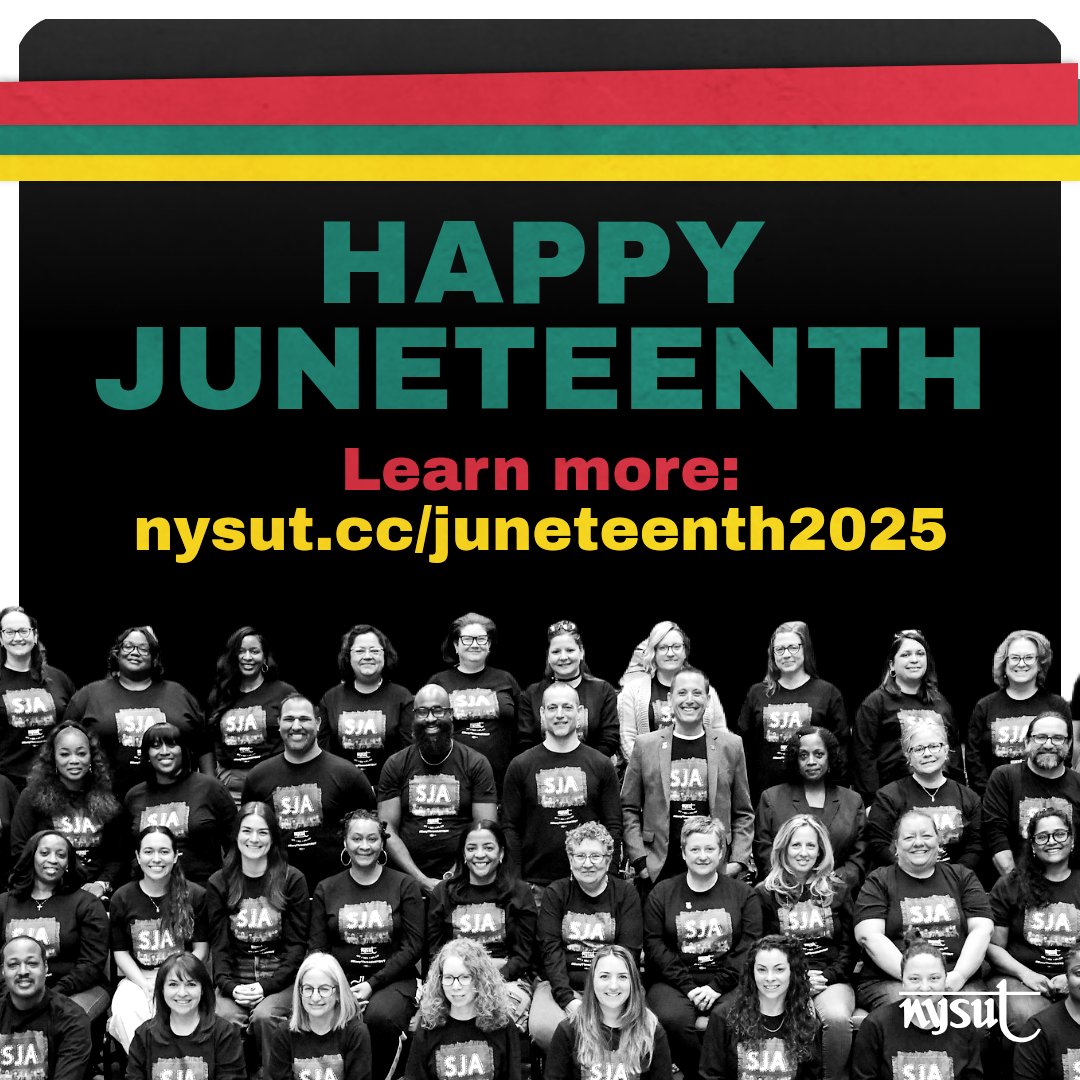 Happy #Juneteenth from all of us here at NYSUT!

Juneteenth, otherwise celebrated as “Emancipation Day” is typically honored with parades, picnics, family gatherings and public celebrations.

Find resources and more here: nysut.cc/juneteenth2025