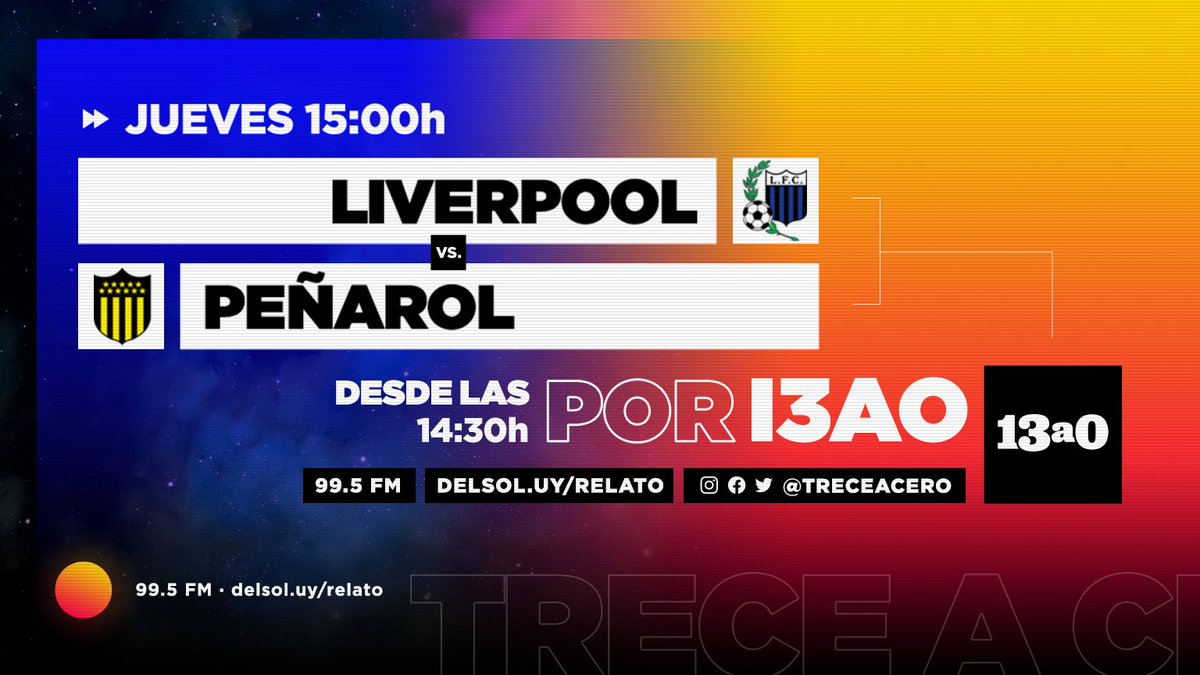 ⚽ HOY en <a href="/treceacero/">⚽️ 13a0</a>
 
 📲 delsol.uy/relato
📺 a.rtmp.youtube.com/live2