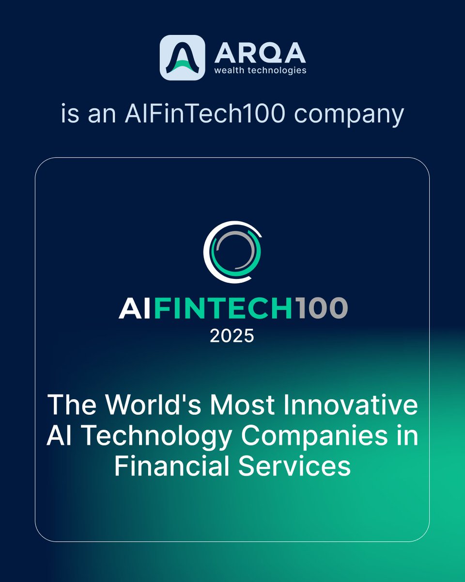 🏆 We’re excited to share that <a href="/ARQA_AI/">ARQA</a> has been named to the 2025 #AIFinTech100 list — a global ranking of the most innovative companies using AI to shape the future of #financial services.

Selected from over 2,000 fintechs based on FinTech Global’s research, this recognition