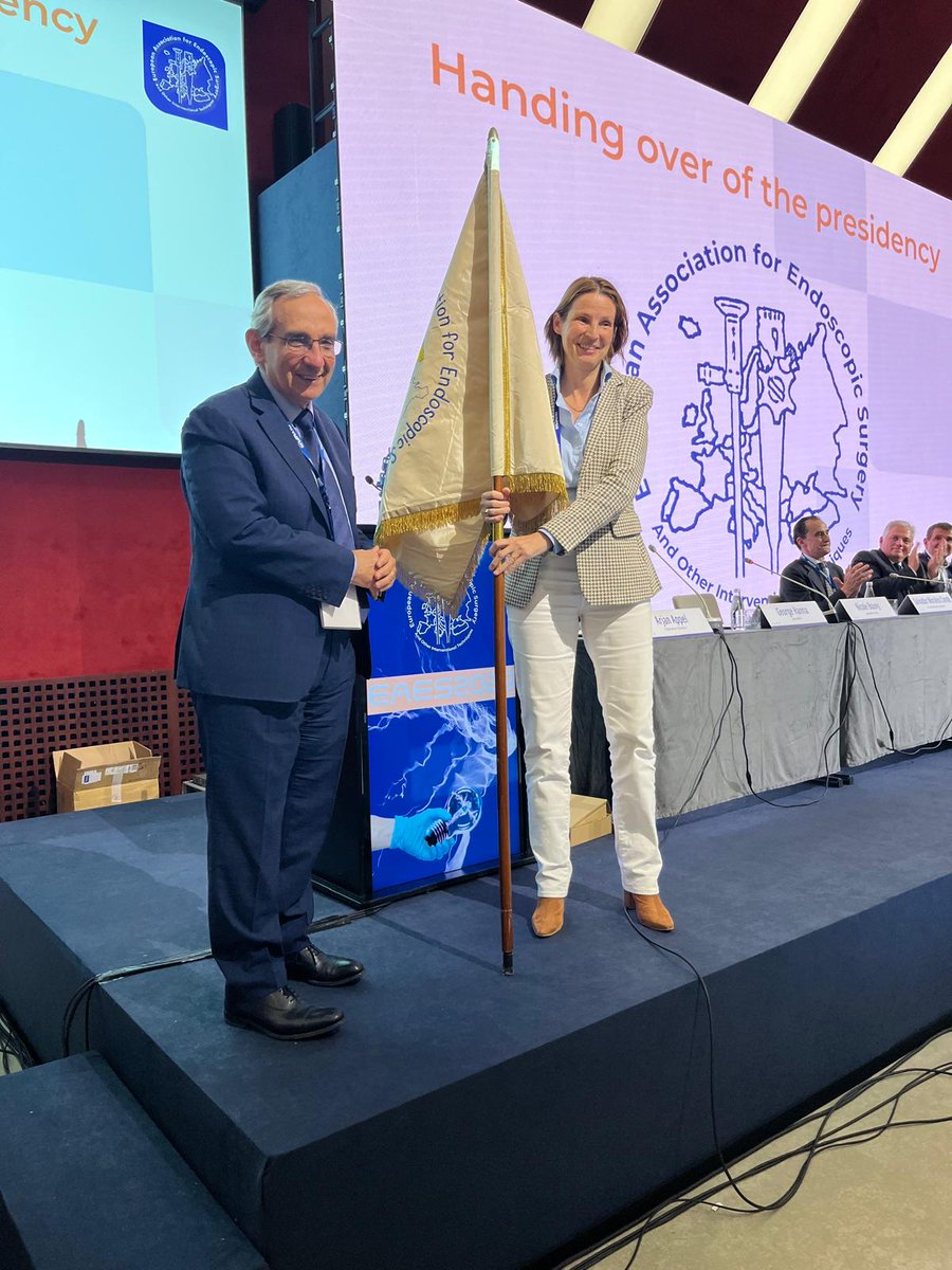 We are proud to announce that Prof. Nicole Bouvy has officially taken over the presidency of the EAES, receiving the flag from our esteemed past president, Prof. George Hanna.

Here’s to a future of continued growth and progress under her guidance!