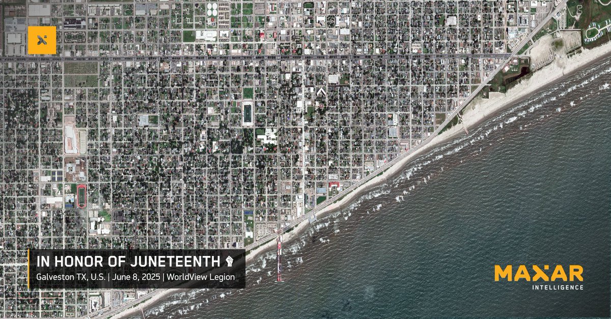 Today we recognize Juneteenth—the day in 1865 when freedom finally reached enslaved people in Galveston, Texas. This image from our WorldView Legion satellite shows where General Order No. 3 was issued, marking a turning point in the fight for justice and equality.

At Maxar, we