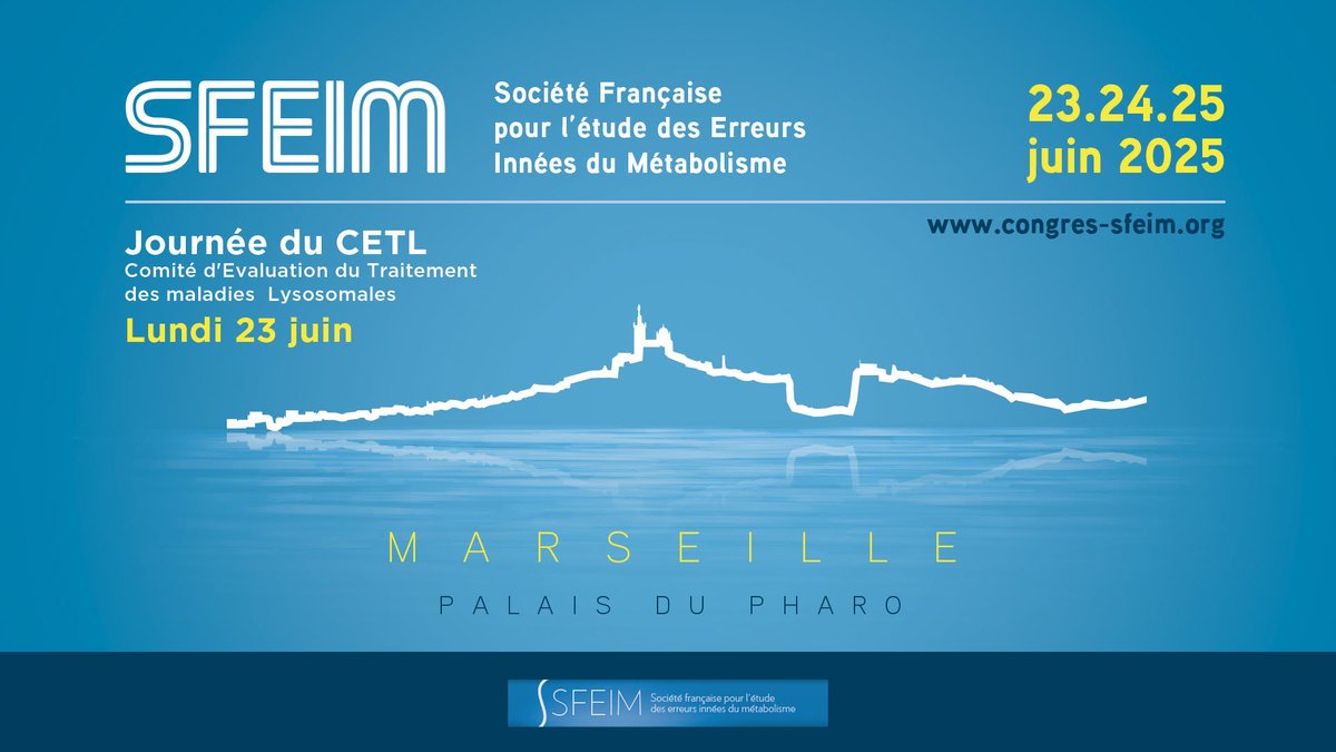 🚨 Rendez-vous au congrès de la #SFEIM (Société Française pour l'étude des Erreurs Innées du Métabolisme) !
📆 23 - 25 Juin 2025 📍Palais du Pharo, Marseille
Inscription 👉 congres-sfeim.org/inscription/
Programme 👉 congres-sfeim.org/programme/