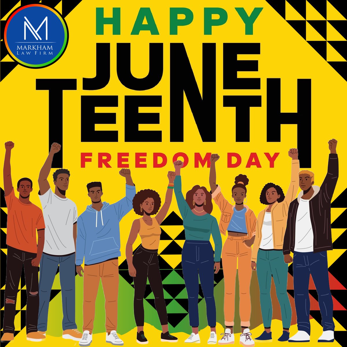 markhamlegal's tweet photo. Happy Juneteenth!!

At Markham Law Firm, we honor Juneteenth by affirming our commitment to advocacy, equity and justice. Today celebrates the achievements of Black Americans and their history of resistance and resilience in the US. 

To learn more, visit: https://t.co/xkyMVSF8AE https://t.co/68BWmReduK