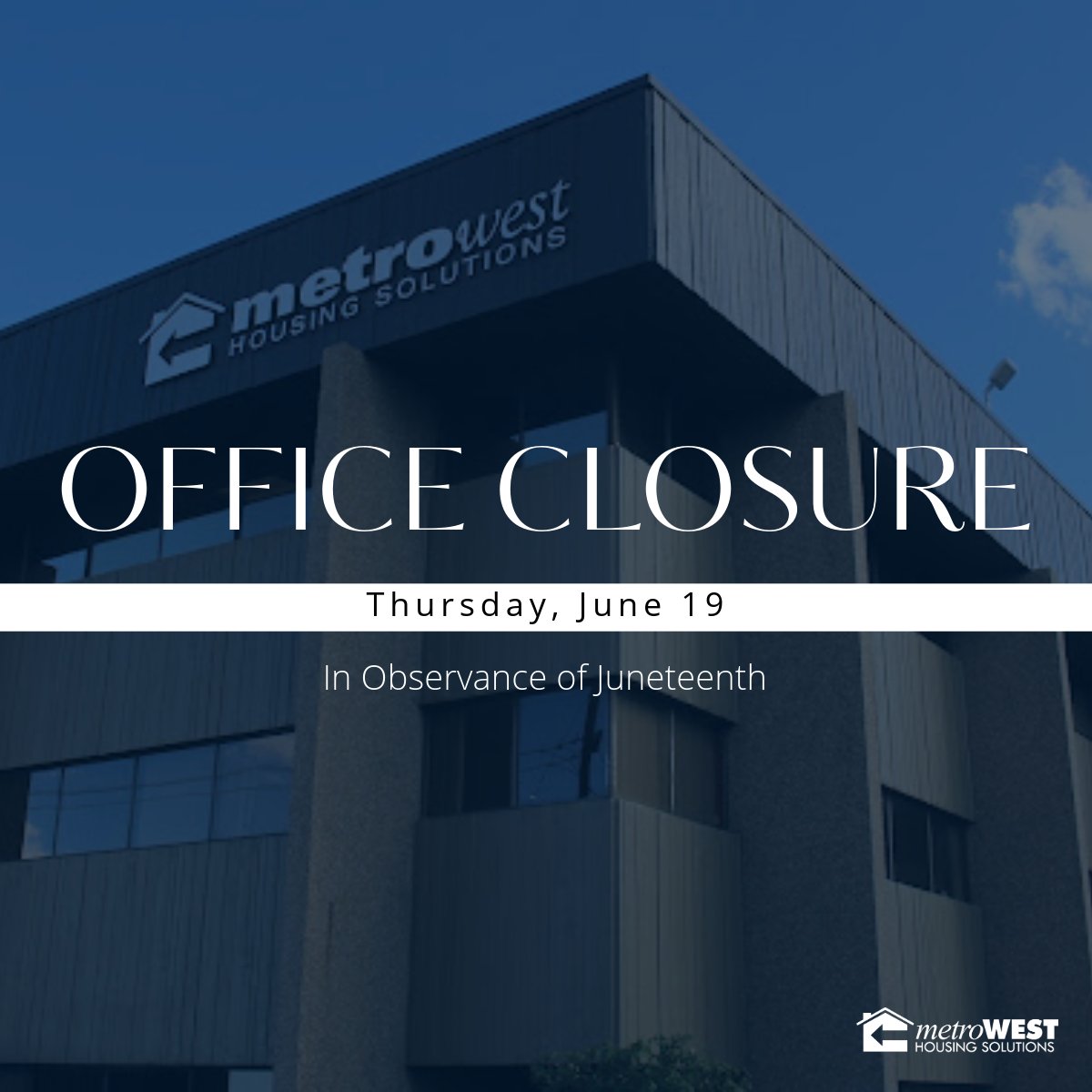 In observance of Juneteenth, all MWHS offices will be closed on Thursday, June 19. We will resume regular business hours on Friday, June 20.
