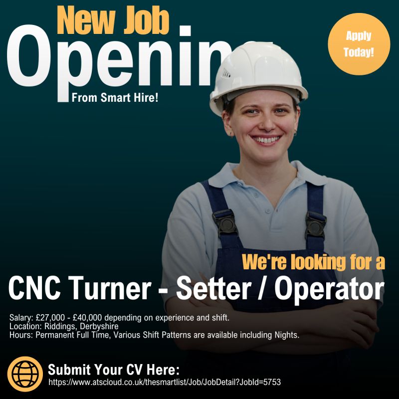 Smart_Hire_'s tweet image. 👨‍🔧 CNC Turner - Setter / Operator wanted in #Riddings #Derbyshire  👩‍🔧

Interested? Use the link below to #ApplyNow : 
atscloud.co.uk/thesmartlist/J…

#Jobs  #Recruiting  #hiring  #OpenToWork  #JobSearch #careers #CNCTurner #Setter #operator