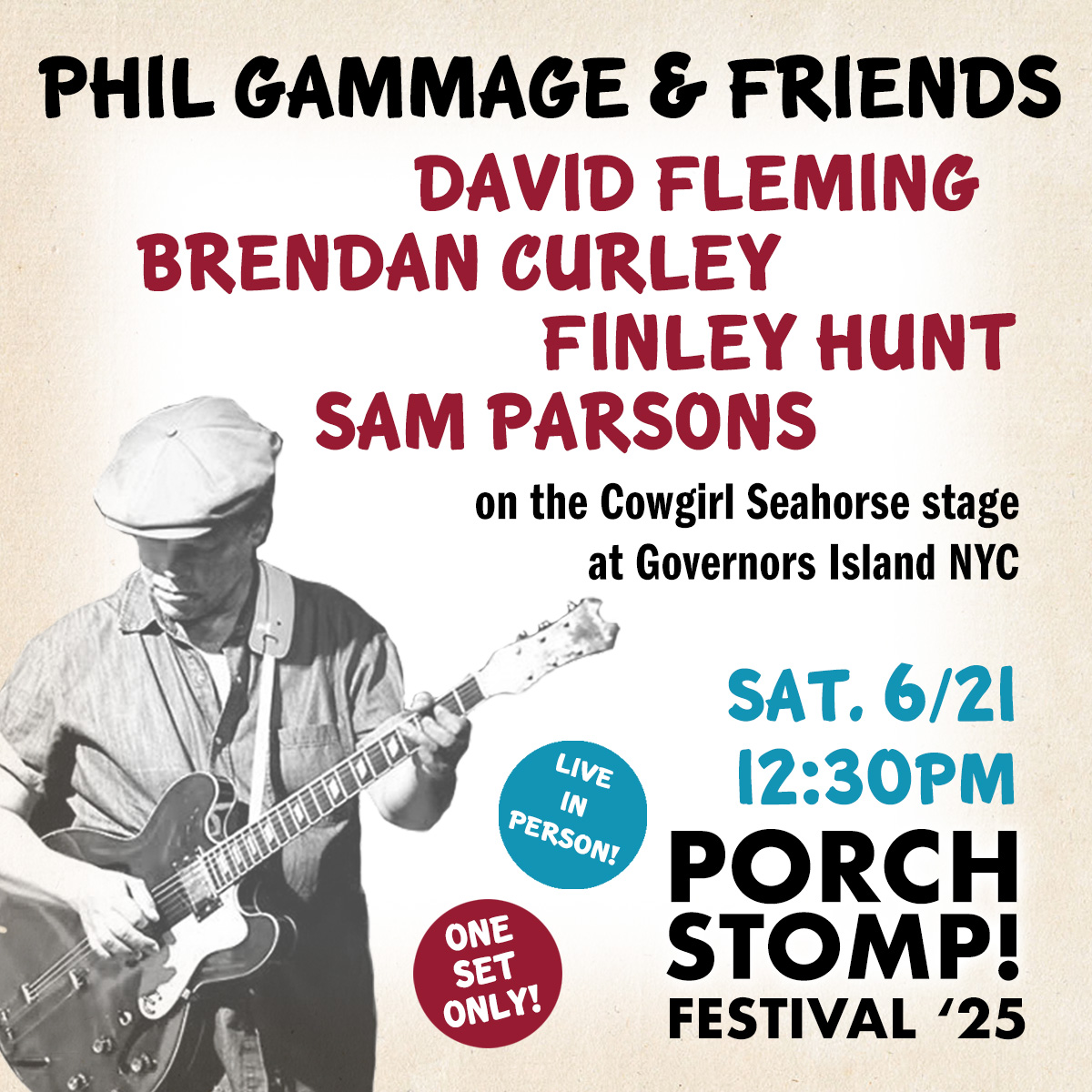 PreFabMan's tweet image. This Saturday afternoon June 21, 12:30PM on the Porch Stomp Festival Cowgirl Seahorse stage! One set only. Catch the ferry to Governor's Island, NYC.

A full afternoon of live acoustic music. And it's all free!

#songwriter #musicfestival #porchstomp2025 #nyc