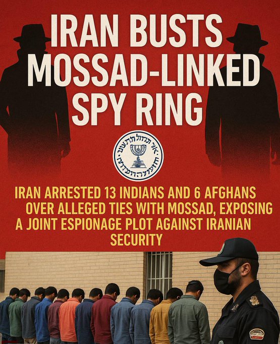 SakinaBaloch6's tweet image. Iran arrests 19 Indian and Afghan nationals linked to Mossad in a major bust of foreign-backed spy network, exposing Indo-Israel covert ops against Iranian security. #IranSecurity #MossadNetworkExposed #TelAviv #International #แพทองธารชินวัตร #Balochistan
