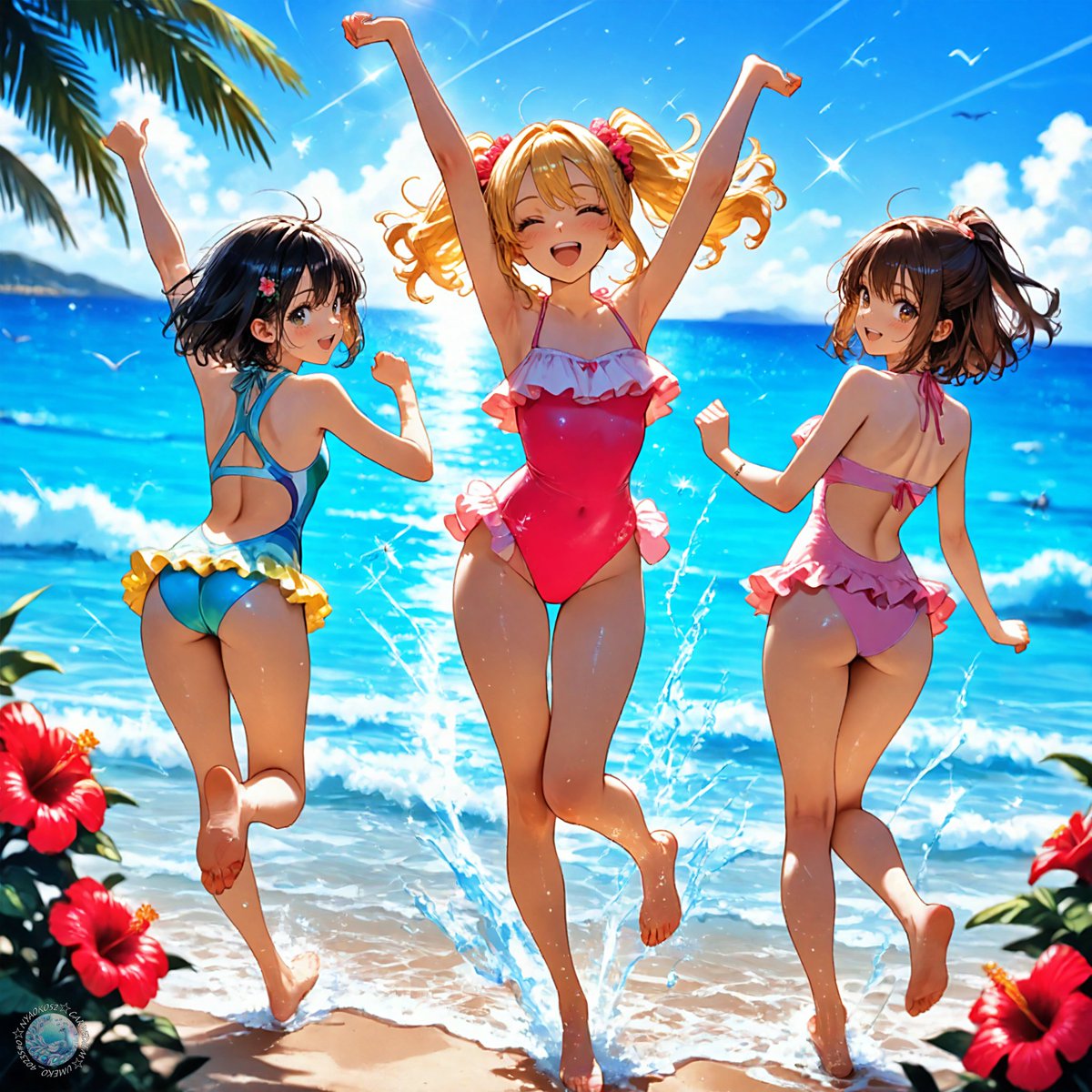 連日の30度超え。
これもう夏だよね？ってことで夏を楽しむ水着の女の子を投下中です。

「泳ぐぞーーーーっ！！🌊」
#AIイラスト