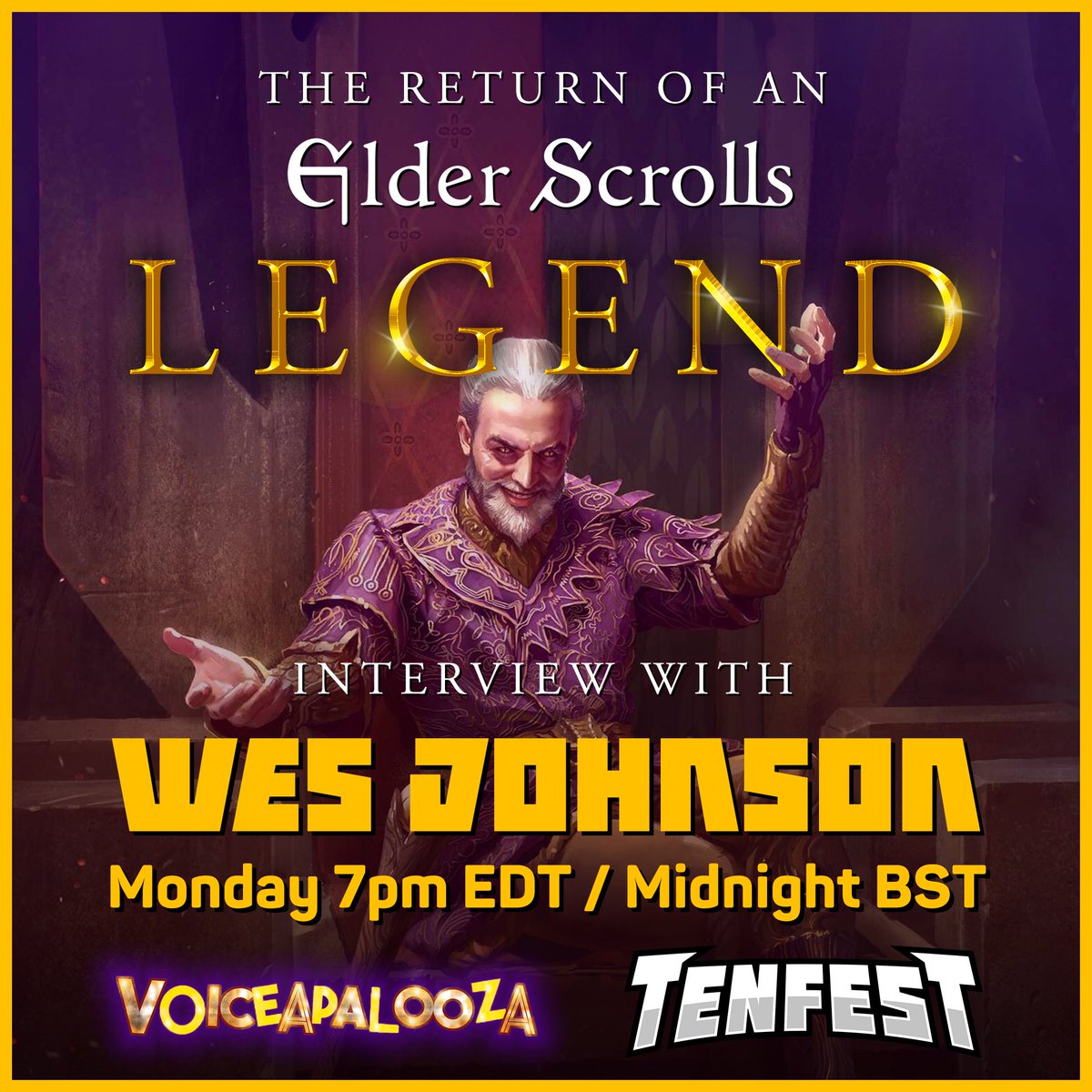 We are back again this year joining <a href="/WesJohnsonVoice/">Wes Johnson</a> to #ENDALZ! <a href="/ALZNCA/">Alzheimer's Association National Capital Area</a> 

Can't think of a better way to kick off the biggest community event in #ElderScrollsOnline than raising funds with this LEGEND!! #VoiceAPalooza.

Giveaways kindly provided by <a href="/Bethesda_UK/">Bethesda UK</a>