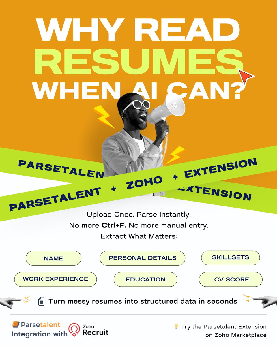 flipped_ai's tweet photo. Reading 50 resumes a day? 
Still missing the right one?

Let AI do the boring part.
With ParseTalent + Zoho, extract skills, experience, and CV scores in seconds.
No Ctrl+F. No manual entry.
Just smart hiring.

📩 Try it now or contact support@flipped.ai.
#Recruitment #HRTech https://t.co/UH7JnEUMOO