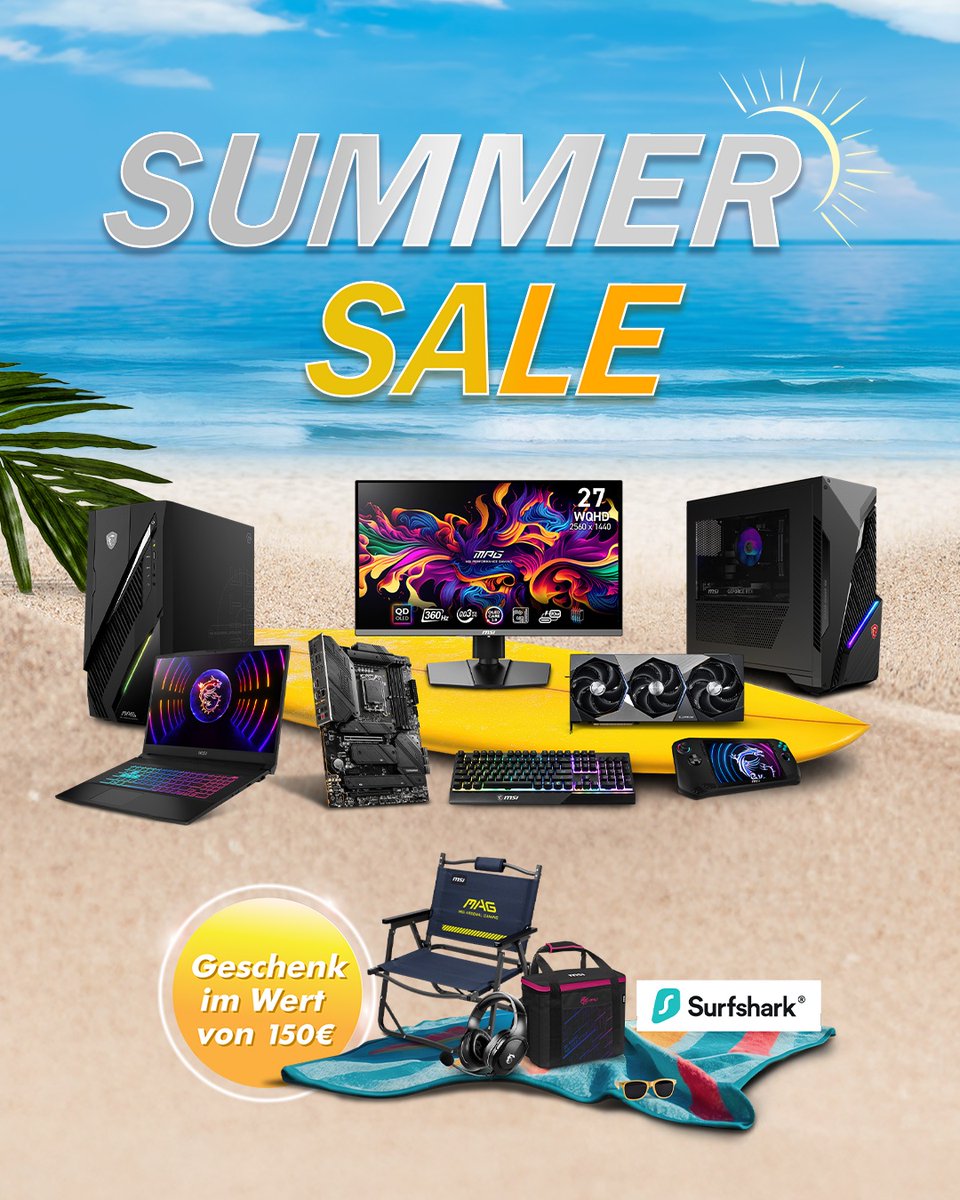 🕶️ Der MSI Summer Sale ist da!
Bis zu 30 % Rabatt + Sommer-Geschenke im Wert von bis zu 150 € 🎉

🧊 Limitierte MSI Kühltasche – Dein Must-have für den Sommer ☀️
📅 Aktion: 18. Juni – 22. Juli

💬 Du liebst den MPG-Look? Sag uns, was du denkst! 🔥🖤
msi.gm/summer-sale-20…
