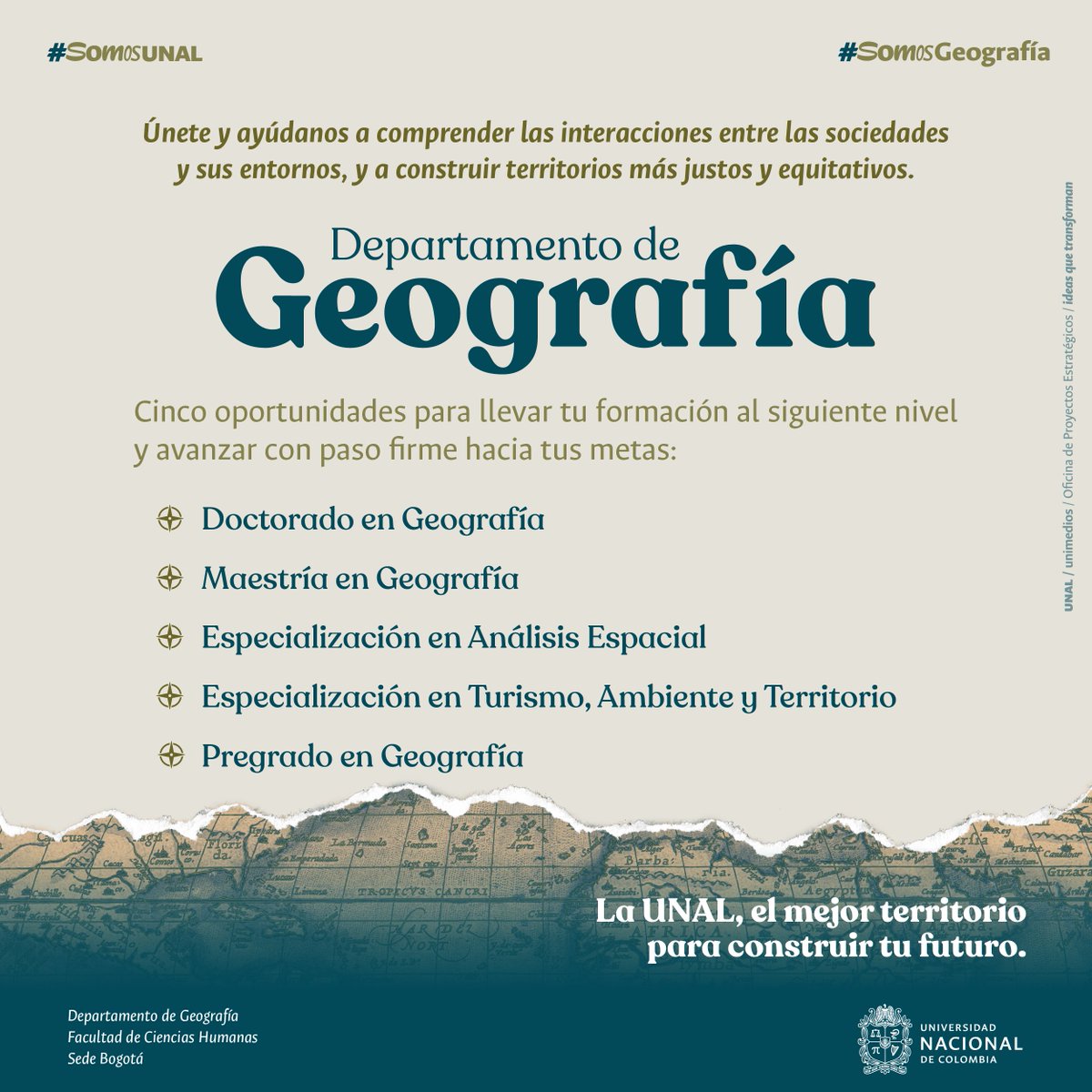 Universidad Nacional de Colombia (@unaloficial) on Twitter photo #AdmisionesUNAL ¿Sabías que puedes formarte en análisis espacial, turismo, territorio y más o hacer un doctorado en Geografía? 🧭 Inscríbete antes del 2 de julio en cualquiera de estos programas y consulta más información aquí 👉 t.ly/HZane | <a href="/humanasunal/">Facultad de Ciencias Humanas</a> #AdmisionesUNAL ¿Sabías que puedes formarte en análisis espacial, turismo, territorio y más o hacer un doctorado en Geografía? 🧭 Inscríbete antes del 2 de julio en cualquiera de estos programas y consulta más información aquí 👉 t.ly/HZane | <a href="/humanasunal/">Facultad de Ciencias Humanas</a>