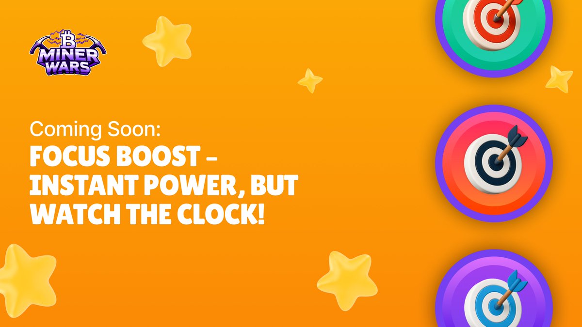 New boost drops June 24 in Miner Wars ⚡️

It’s called Focus Boost — and it’s risky.

Cast it to get 1M, 10M, or 100M points instantly (more points = better odds to mine the BTC block).

But if the round takes over 5 mins to end… all those points get burned.

You in?