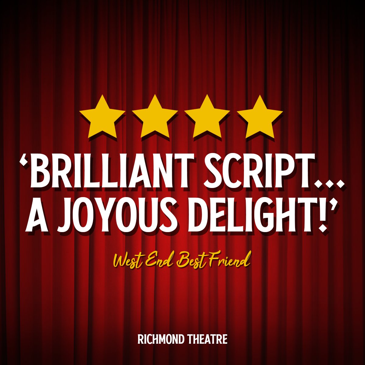 EvolutionProdUK's tweet image. ⭐️⭐️⭐️⭐️
‘Brilliant script… A Joyous Delight!’
westendbestfriend.co.uk/news/review-th…
@LastLaughPlay @JWPOnStage @RichmondTheatre @djwilliamsact @simplysimon321 @Bobsickle