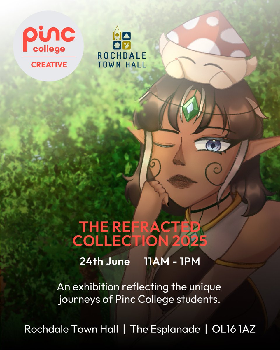 The Refracted Collection 2025 - Summer Exhibition
Tuesday the 24th of June
Time 11am - 1pm
Location - Rochdale Town Hall main entrance
Address - Town Hall, The Esplanade, Rochdale OL16 1AZ

The Refracted Collection showcases powerful new work by neurodivergent young artists from