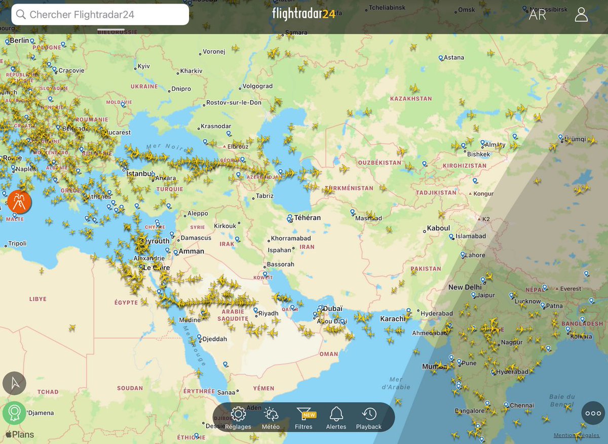 Un trafic aérien quasiment nul sur l'Irak et l'Iran ✈️ (copie écran Flight Radar).
