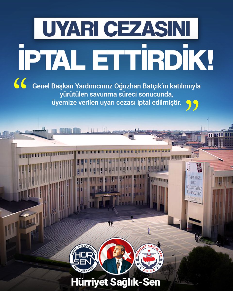 📣  MÜCADELEMİZ SONUÇ VERDİ!
Gaziantep Valiliği İl Disiplin Kurulu’nda üyemiz adına Genel Başkan Yardımcımız Oğuzhan Batçık’ın katılımı ile yürütülen savunma süreci sonucunda, üyemize verilen uyarı cezası İPTAL EDİLMİŞTİR.

Üyelerimizin haklarını her platformda kararlılıkla