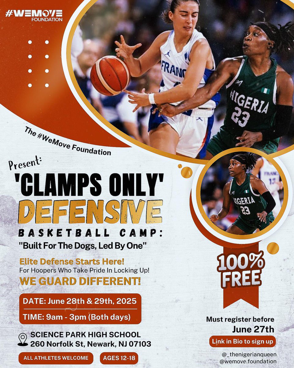 FREE Camp coming up in a few weeks by one of NJ's best! Come learn from a 2x time Olympian, former WNBA player, 2000 pt scorer in hs and college, overseas star Ezinne Kalu-Phelps If you don't know, you better do your research! #GivingBack