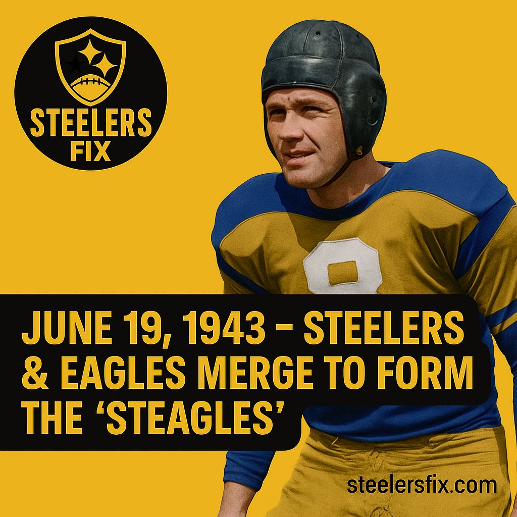 steelersfix's tweet image. 🗓️ Today in Steelers History – June 19, 1943
The Steelers and Eagles merge to form the Steagles due to WWII player shortages.
One of the most unique teams in NFL history was born.

#SteelersHistory #Steagles #NFLThrowback #HereWeGo 📲 steelersfix.com