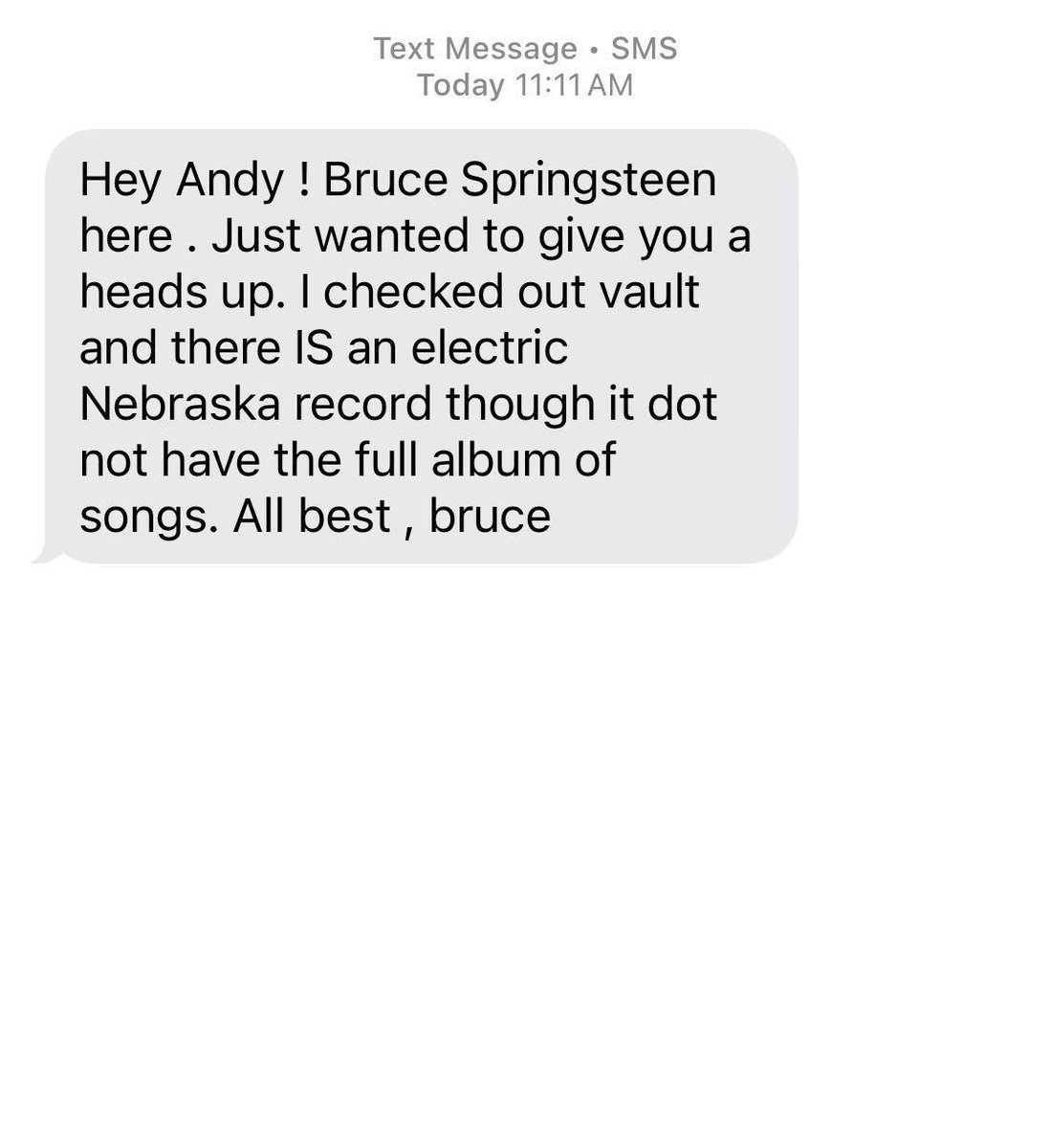 Rolling Stone (@rollingstone) on Twitter photo Bruce <a href="/springsteen/">Bruce Springsteen</a> told Rolling Stone there was no electric version of ‘Nebraska’ in the vault.
BUT a month later, he checked and texted Rolling Stone's <a href="/greeneandy/">Andy Greene</a> that there actually is one 👀
Interview: rollingstone.com/music/music-fe… Bruce <a href="/springsteen/">Bruce Springsteen</a> told Rolling Stone there was no electric version of ‘Nebraska’ in the vault.
BUT a month later, he checked and texted Rolling Stone's <a href="/greeneandy/">Andy Greene</a> that there actually is one 👀
Interview: rollingstone.com/music/music-fe…