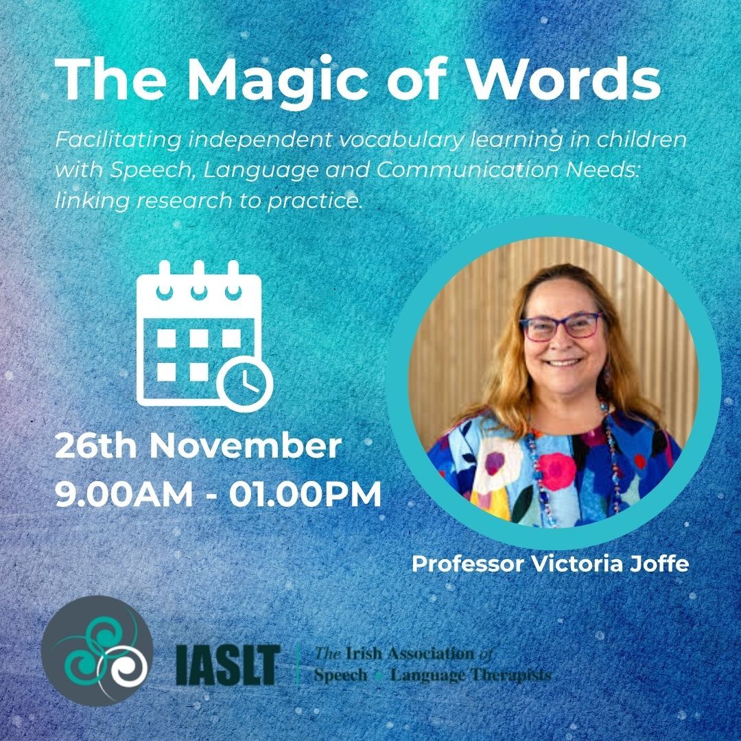 IASLT (@iaslt) on Twitter photo We welcome back Professor Victoria Joffe to present  “The Magic of Words: facilitating independent vocabulary learning in children with Speech, Language and Communication Needs.” Join us on 26th November. More info: buff.ly/1UKWnLn #iaslt #iasltcpd We welcome back Professor Victoria Joffe to present  “The Magic of Words: facilitating independent vocabulary learning in children with Speech, Language and Communication Needs.” Join us on 26th November. More info: buff.ly/1UKWnLn #iaslt #iasltcpd