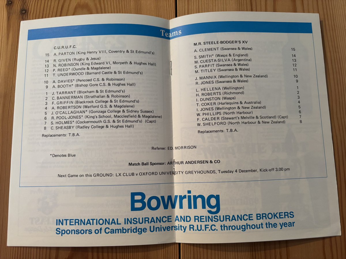 Cambridge University v M.R. Steele-Bodgers XV 1990

Strong <a href="/SwanseaRFC/">Swansea Rugby Club</a> influence in the Steele Bodgers line up <a href="/RobNJones9/">RobJones9</a>