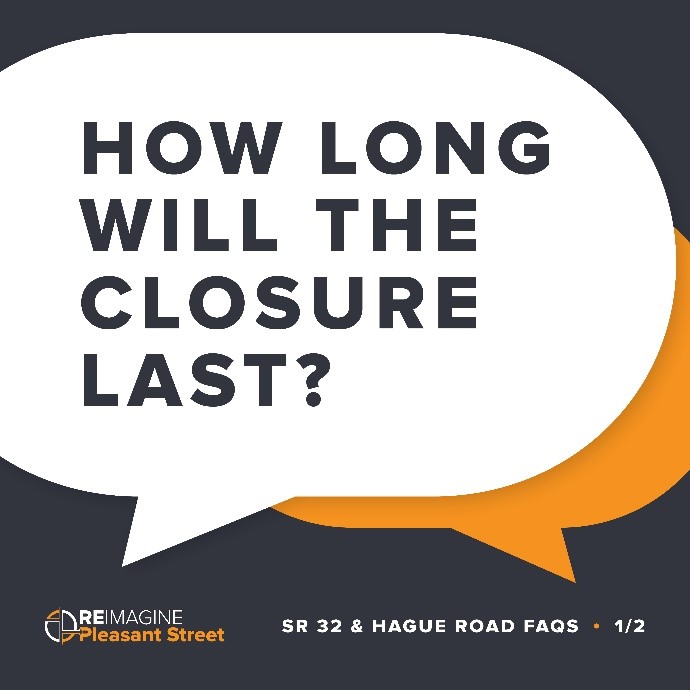 reimagineplsnt's tweet image. One question we’ve received about the Hague Road closure is how long it will last. We’ve answered that and more on our FAQ page. reimaginepleasantst.com/faqs