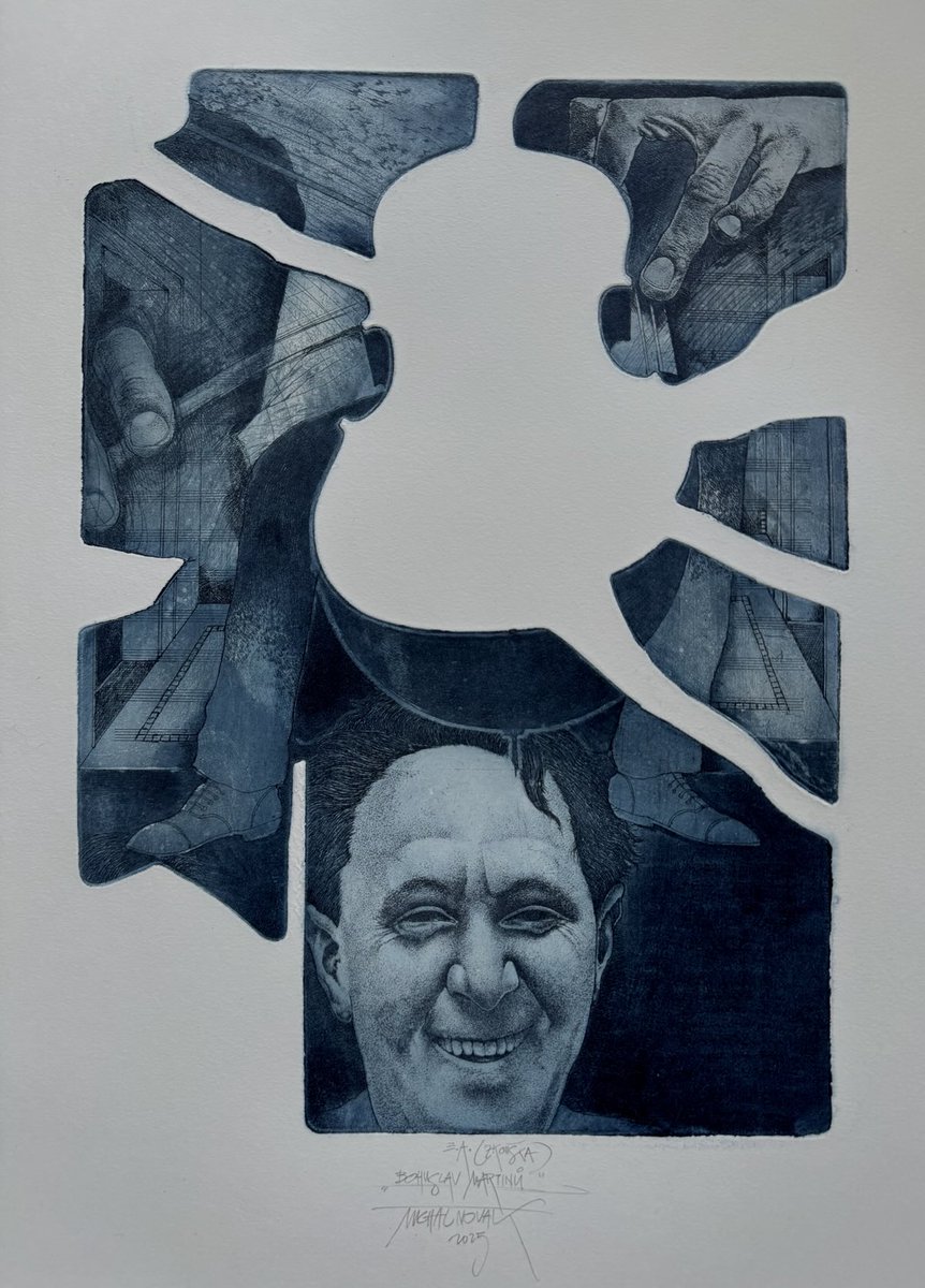 michaln59's tweet image. “B. Martinů” (lept, rozstříhaná měděná deska) zkouška  2025