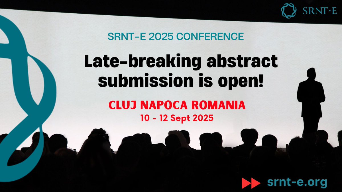 SRNT_Europe's tweet image. 🚨 Late Breaking Abstract Submissions NOW OPEN!
Missed the regular deadline? You still have a chance! Submit your late breaking / rapid response abstract for #SRNTE2025 in Cluj-Napoca, Romania by 13 July 2025 🗓️easyacademia.org/srnte2025