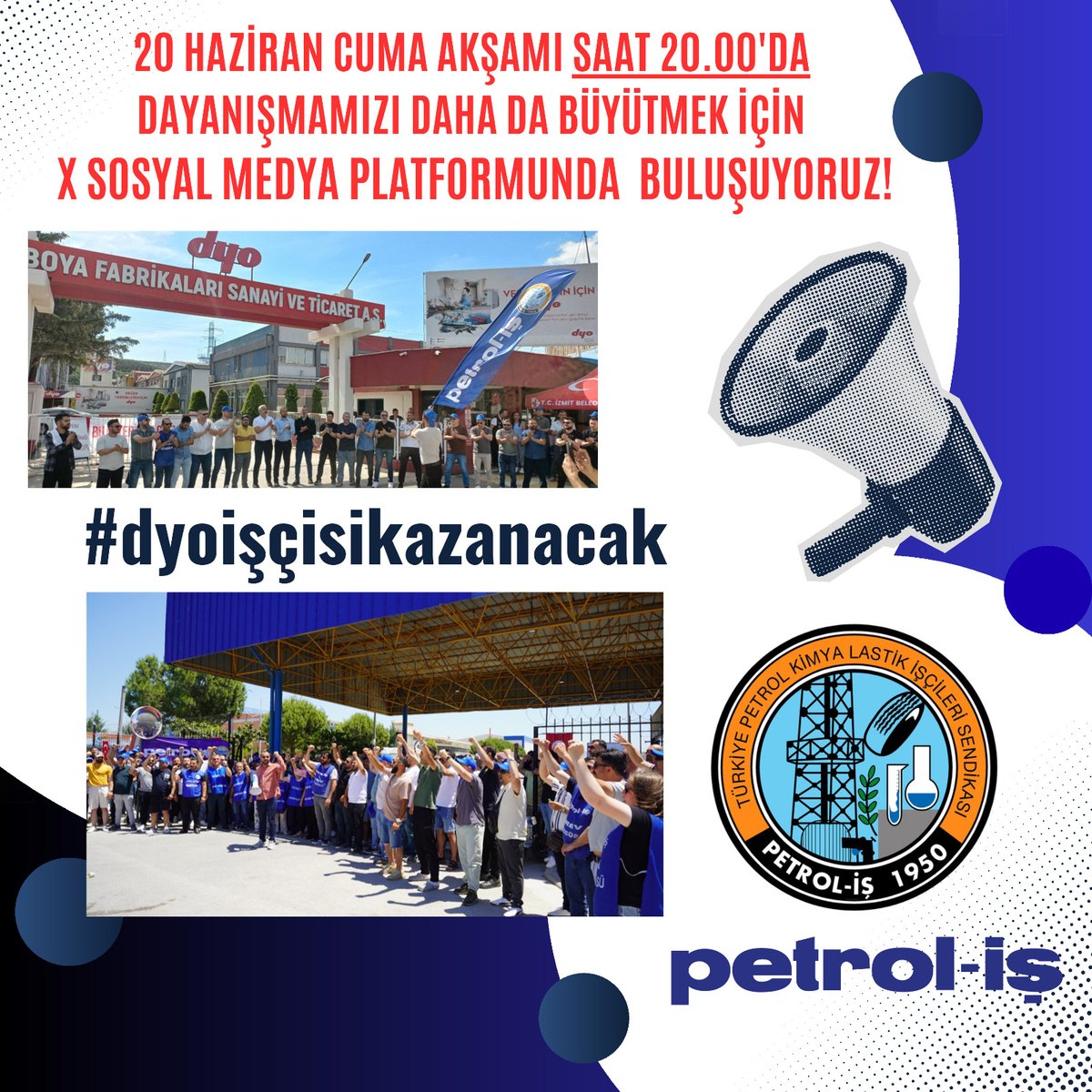 DYO Grevimiz Birinci Ayını Geride Bırakıyor. Taleplerimizin Karşılanması, Toplu Sözleşmenin İmzalanması İçin Mücadelemiz Kararlılıkla Devam Ediyor. Grevimize Güç Katmak İçin 20 Haziran Cuma Günü Saat 20.00’da Sosyal Medya Platformu X’te Buluşuyoruz. Eylemimiz, Destek ve