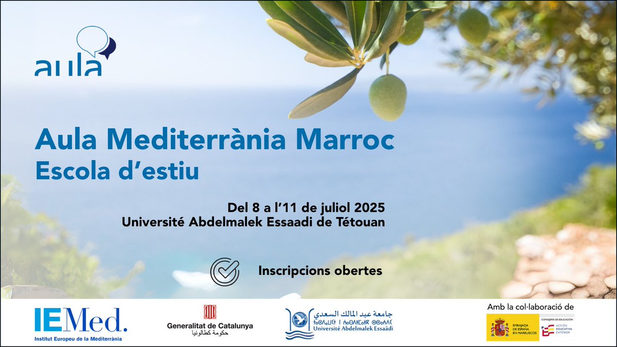 IEMed (@iemed_) on Twitter photo Migracions, discursos d'odi, narratives històriques, diplomàcia cultural o diversitat urbana són alguns dels temes que aborda la 1a Escola d'Estiu #AulaMed #Marroc.
Org. <a href="/Catalonia_TN/">مندوبية حكومة كطالونيا في شمال أفريقيا</a> <a href="/IEMed_/">IEMed</a> <a href="/cooperaciocat/">Cooperació</a> <a href="/UAEofficiel/">Université Abdelmalek Essaadi Officiel</a>
🗓️8-11 juliol
✔️Inscripcions obertes
iemed.org/events/aula-me… Migracions, discursos d'odi, narratives històriques, diplomàcia cultural o diversitat urbana són alguns dels temes que aborda la 1a Escola d'Estiu #AulaMed #Marroc.
Org. <a href="/Catalonia_TN/">مندوبية حكومة كطالونيا في شمال أفريقيا</a> <a href="/IEMed_/">IEMed</a> <a href="/cooperaciocat/">Cooperació</a> <a href="/UAEofficiel/">Université Abdelmalek Essaadi Officiel</a>
🗓️8-11 juliol
✔️Inscripcions obertes
iemed.org/events/aula-me…