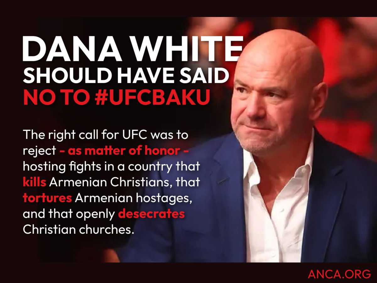 ANCA_DC's tweet photo. STILL TIME:

Ask @danawhite to call out Azerbaijan's genocide of Christian Armenians before this Saturday's #UFCBaku.

Click https://t.co/aGXjBnixgY now. https://t.co/5z64M4cno3