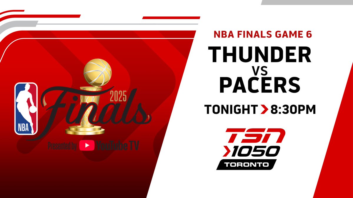 TSN 1050 Toronto (@tsn1050radio) on Twitter photo Listen/Stream Game 6 of the #NBAFinals on TSN 1050 as MVP Shai Gilgeous-Alexander and #ThunderUp try to capture their first NBA championship against the #YesCers at 8:30pm! Pre-game coverage starts NOW!
*Geo Stream Restrictions Apply*
iheart.com/live/tsn-1050-… Listen/Stream Game 6 of the #NBAFinals on TSN 1050 as MVP Shai Gilgeous-Alexander and #ThunderUp try to capture their first NBA championship against the #YesCers at 8:30pm! Pre-game coverage starts NOW!
*Geo Stream Restrictions Apply*
iheart.com/live/tsn-1050-…
