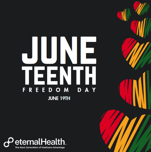 eternalHealthMA's tweet photo. Today we commemorate Juneteenth - June 19, 1865, when enslaved people in Texas learned of their freedom. This pivotal moment reminds us of the ongoing journey toward equality. At eternalHealth, we're committed to accessible healthcare for all communities. #Juneteenth https://t.co/XpE0xNUAI4
