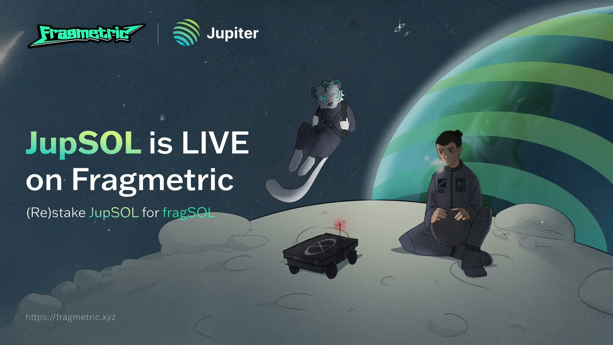 Fragmetric (@fragmetric) on Twitter photo We are excited to announce our partnership with <a href="/JupiterExchange/">Jupiter (🐱, 🐐)</a> to
onboard their LST, jupSOL, to Fragmetric!
Jupiter enjoyers can now (re)stake jupSOL into fragSOL, helping to secure Node Consensus Networks while maximizing rewards
Stake Twice, Earn More 👇 We are excited to announce our partnership with <a href="/JupiterExchange/">Jupiter (🐱, 🐐)</a> to
onboard their LST, jupSOL, to Fragmetric!
Jupiter enjoyers can now (re)stake jupSOL into fragSOL, helping to secure Node Consensus Networks while maximizing rewards
Stake Twice, Earn More 👇