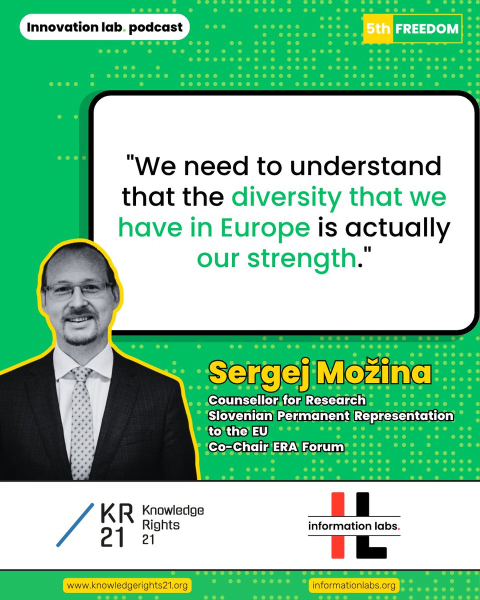 KnowledgeRights21 (@kr21org) on Twitter photo 📢 Europe's diversity "is actually our strength,” says <a href="/sergejmozina/">sergej možina</a>, 🇸🇮 Research Counsellor & #ERA Forum Co-Chair
🧰 Time to move from words to work!
Check out this #5thFreedom capsule from KR21's collab with <a href="/the_info_labs/">information labs</a>
🎧 share.transistor.fm/s/7fe21673
📺 youtu.be/SITGVO5xwak 📢 Europe's diversity "is actually our strength,” says <a href="/sergejmozina/">sergej možina</a>, 🇸🇮 Research Counsellor & #ERA Forum Co-Chair
🧰 Time to move from words to work!
Check out this #5thFreedom capsule from KR21's collab with <a href="/the_info_labs/">information labs</a>
🎧 share.transistor.fm/s/7fe21673
📺 youtu.be/SITGVO5xwak
