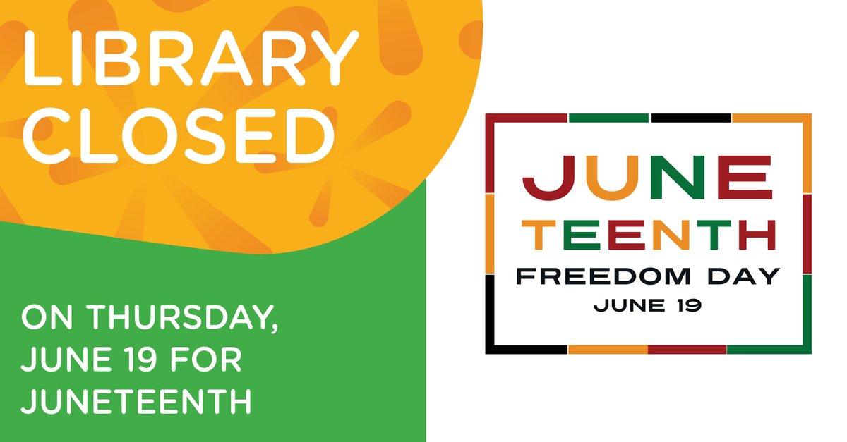 ArapahoeLibrary's tweet image. Arapahoe Libraries will be closed on Thursday, June 19 for Juneteenth. 

You can visit our Virtual Library at any time: arapahoelibraries.org/virtual-library