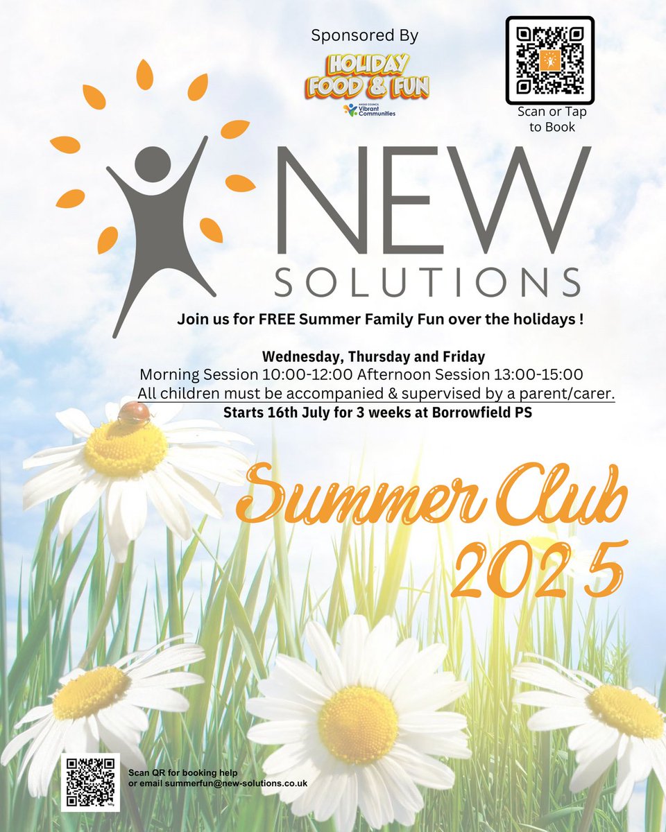 NEW Solutions CIC (@newsolutionscic) on Twitter photo BOOKINGS NOW OPEN
FREE Family Summer Fun with NEWSolutions is back for 2025, this year at Borrowfield PS!
Special thanks to our sponsor Angus Council Vibrant Communities for Holiday Food & Fun!
Bookings: nsevents.objectra.com/Account/Login?…
For booking help: new-solutions.co.uk/wp-content/upl… BOOKINGS NOW OPEN
FREE Family Summer Fun with NEWSolutions is back for 2025, this year at Borrowfield PS!
Special thanks to our sponsor Angus Council Vibrant Communities for Holiday Food & Fun!
Bookings: nsevents.objectra.com/Account/Login?…
For booking help: new-solutions.co.uk/wp-content/upl…